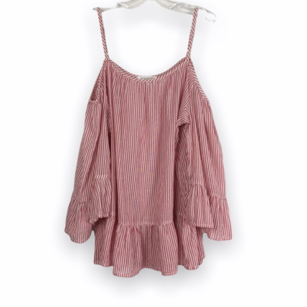 Beachlunchlounge‎ Lexi Red White Stripe Cold Shoulder Ruffle Top Shirt Small S